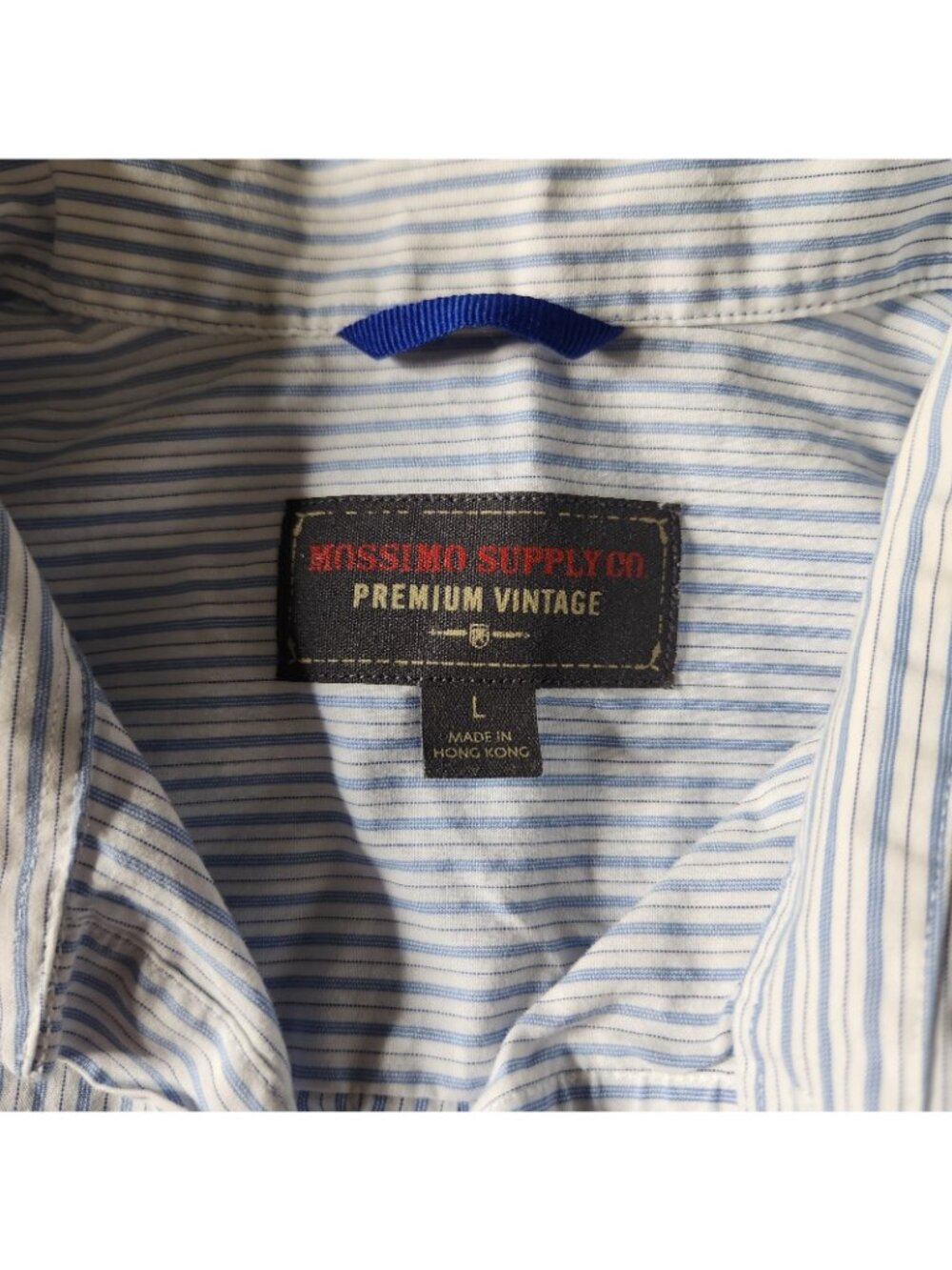 Mens Mossimo Blue White Stripe Button Dress Shirt Premium Vintage 100% Cotton L - Picture 10 of 10
